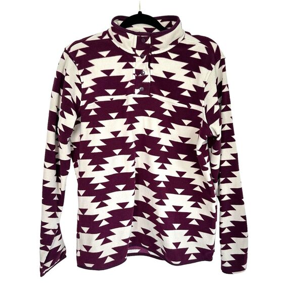 DULUTH TRADING M Purple Cream Aztec FLEECE PULLOVER JACKET Snaps Long Sleeve - Picture 1 of 6